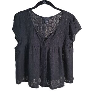 Billabong Black Open Weave Blouse/Cardigan Size 14